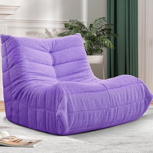 Image of Bean Bag Chair Big Sofa Beanbag Chair for Adults Fireside Chair Bean Bag Lounger with Memory Foam Filled for Home,Apartment or Gaming Venue(Purple Teddy)