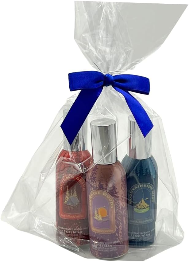 Bath & Body Works AUTUMN SCENTS Concentrated Room Spray 3-pack Gift Set with a Bow for Holidays 1.5 oz each (Sunrise Woods, Autumn Drive, Mountainside Mist)