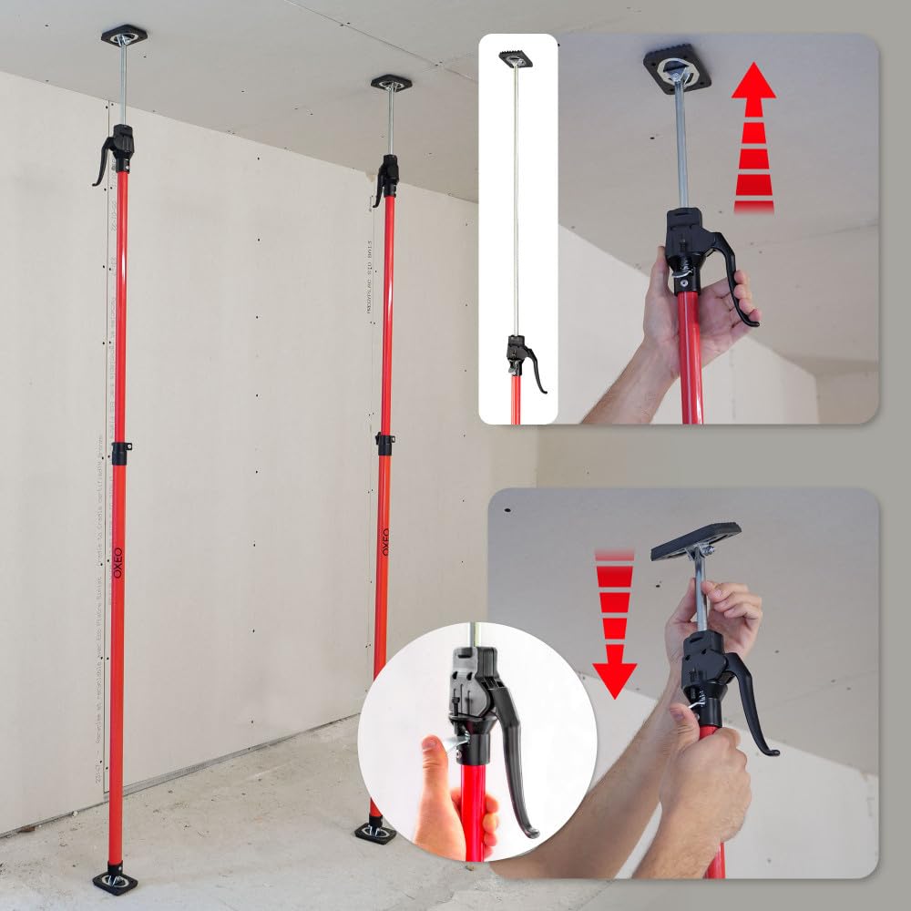 Oxeo Etai de Soutien télescopique à Pompe X2 - Hauteur 115 à 290cm - Charge Max 40kg – renforcé gâchette Aluminium Tube Acier