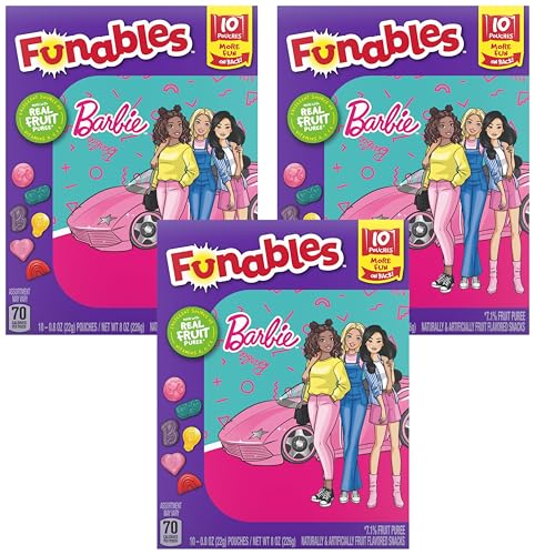 Image of Funables Fruit Snacks, Barbie Shaped Fruit Flavored Snacks, 0.8 Ounce Pouches (Pack of 30)