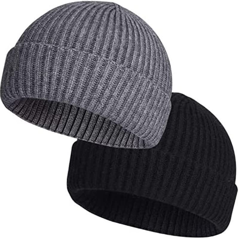 Flintronic Gorro Beanie Hat, Beanie de Lana Clásico, Gorro Cálidos de Invierno para Trabajo, Deporte, Bicicleta 2PCS/Negro+Gris