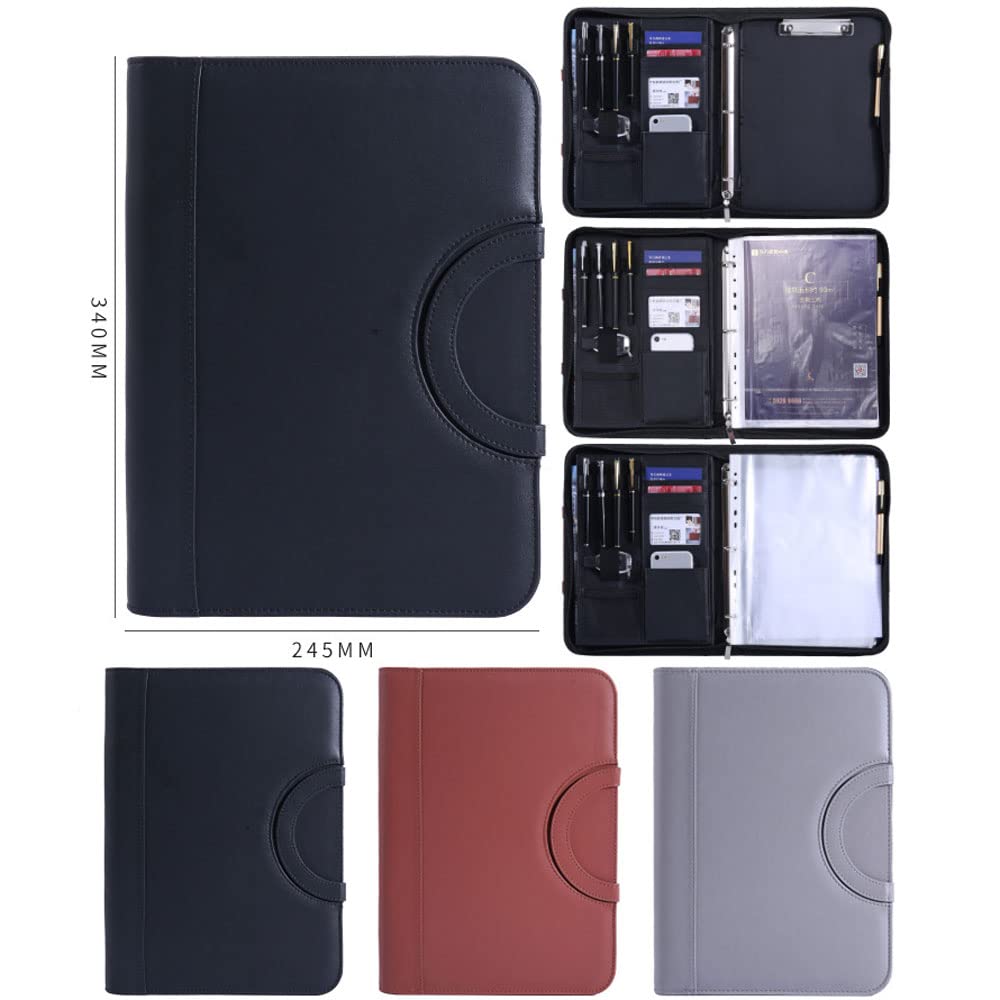 Cartella per conferenze Portatile con Cerniera e Manico Raccoglitore per Portfolio A4, Raccoglitore ad Anelli, Organizer per Documenti per riprendere L'Ufficio, Custodia in Pelle vegana con Blocco n