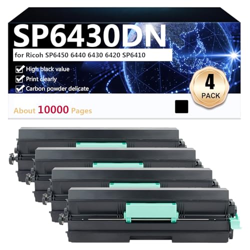 CFDFDA Black SP6430DN Hight Capacity Toner Cartridges Replacement for Ricoh SP6450 6440 6430 6420 SP6410 Printer, High-Definition Printing, 10000 Pages,Black-4 pack