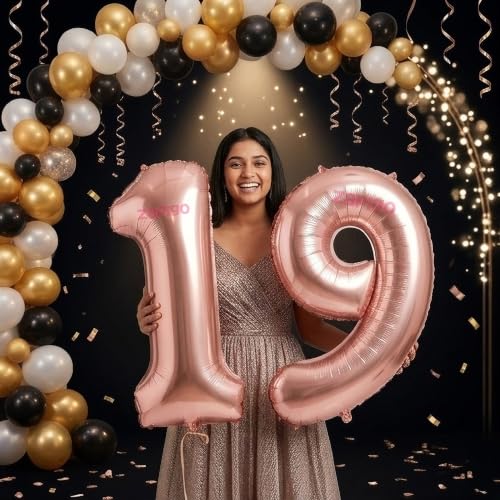 Image of Balloonistics Rose Gold 40-Inch Foil Number 19 Balloon - Helium or Air Fill for 19th Birthday, Anniversary Party Decoration, Photo Booth Backdrop, Cake Table Decor