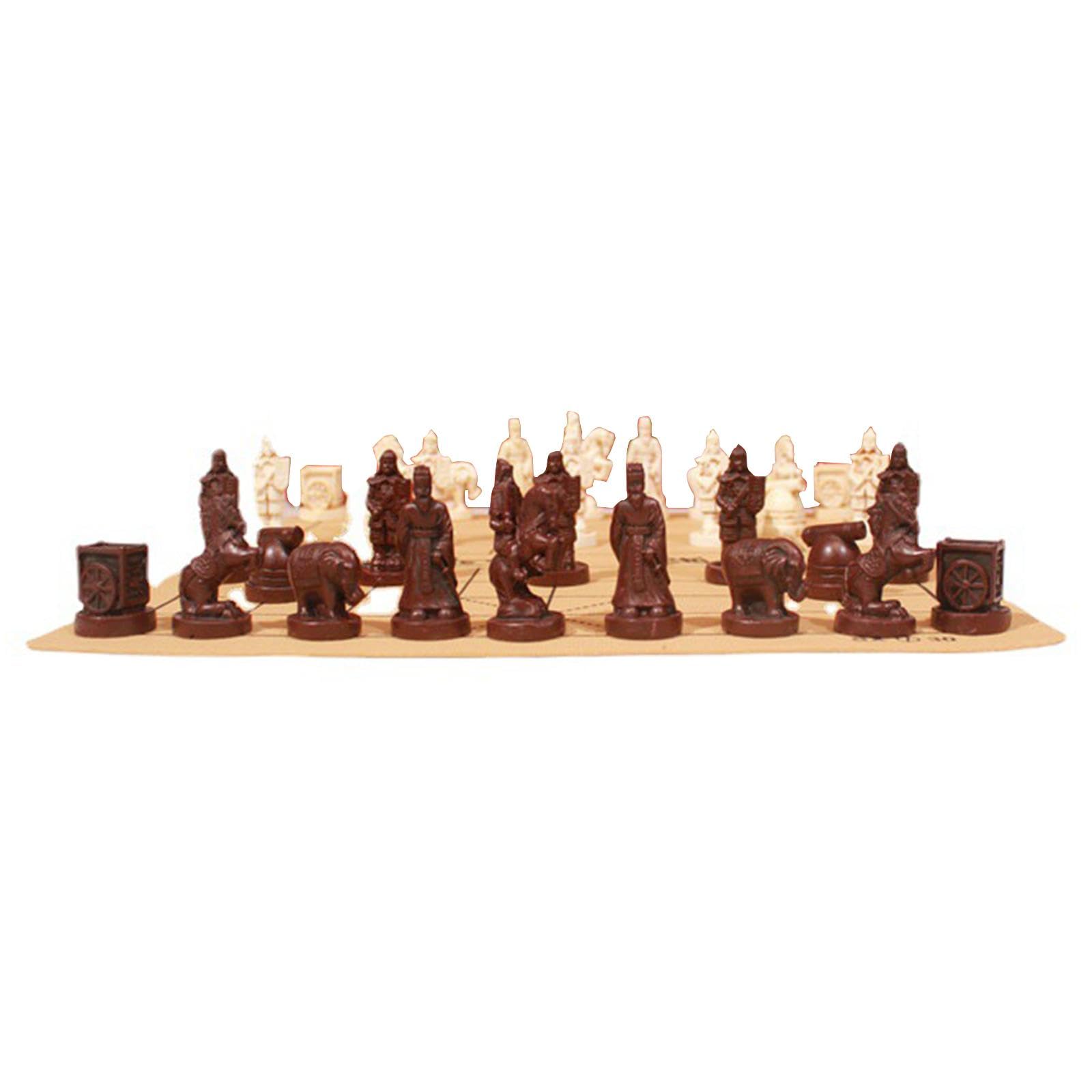 Scacchiera Cinese retrò con Guerrieri in Terracotta, Pezzi degli Scacchi Realizzati in Resina, L