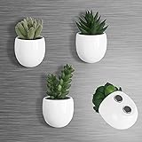 MyGift Magnetic-Mount Faux Succulent Plants in White Ceramic Planters, Set of 4
