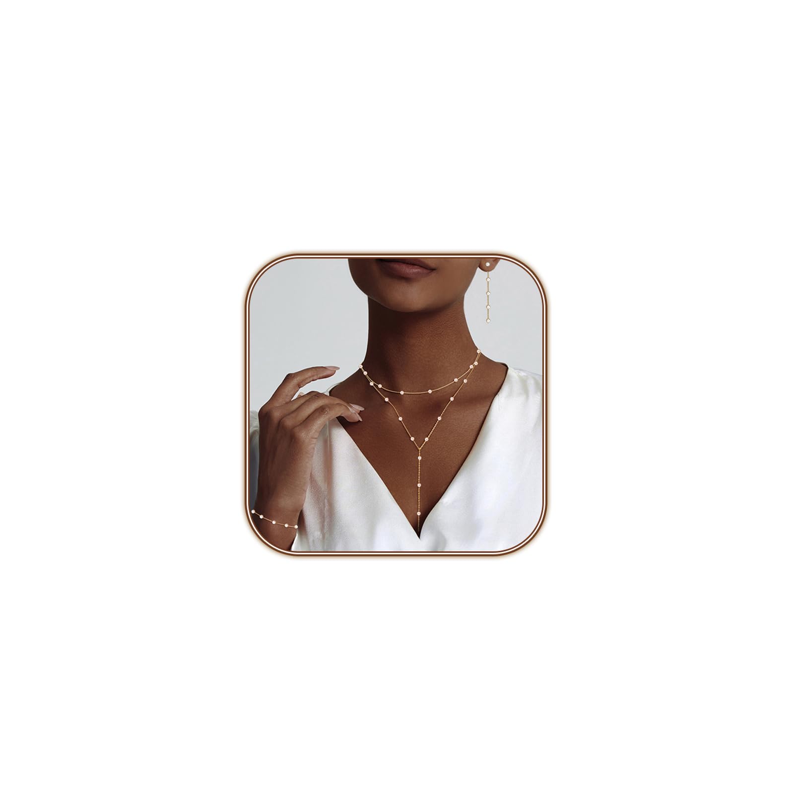 HERIER Lariat Gold Necklace for Women, Dainty Long Necklace 14k Gold Plated/Silver Y-Shaped Layered Beaded Chain Drop Necklaces for Women Trendy Simple Gold Jewelry for Women Gifts