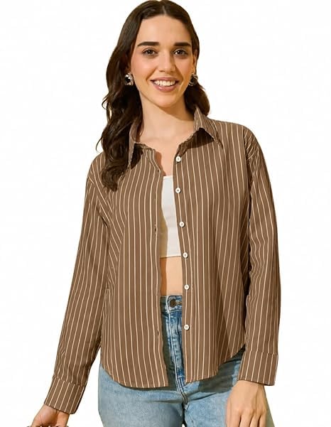 Women Casual Striped Shirt | Oversized Fit | Long Sleeve Button Down | Stylish Summer Western Top-picture-21