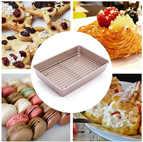 CHEFMADE Roasting Tins 34 x 24 cm with Rack 13 Inch Non Stick Carbon Steel Baking Tray 6cm Deep LEFG Approved Rectangle Cake Tins Oven Baking Meat Bacon Bread Pastries
