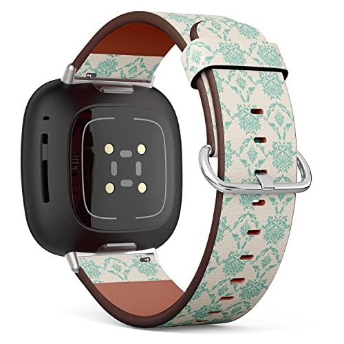 CJBROES Replacement Leather Watch Band, Compatible with Fitbit Versa 3 and Fitbit Sense of Wristband Bracelet Accessory - Damask