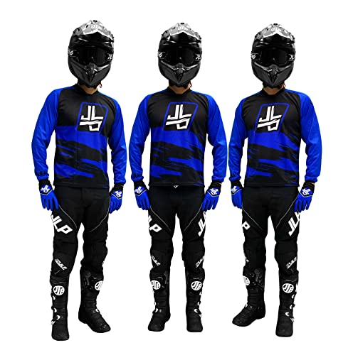 JLP RACING Tenue Enfant Pantalon Maillot Gants Moto Cross Quad Enduro VTT BMX MTB Taille Enfant 8 9 Ans Snatch Bleu L