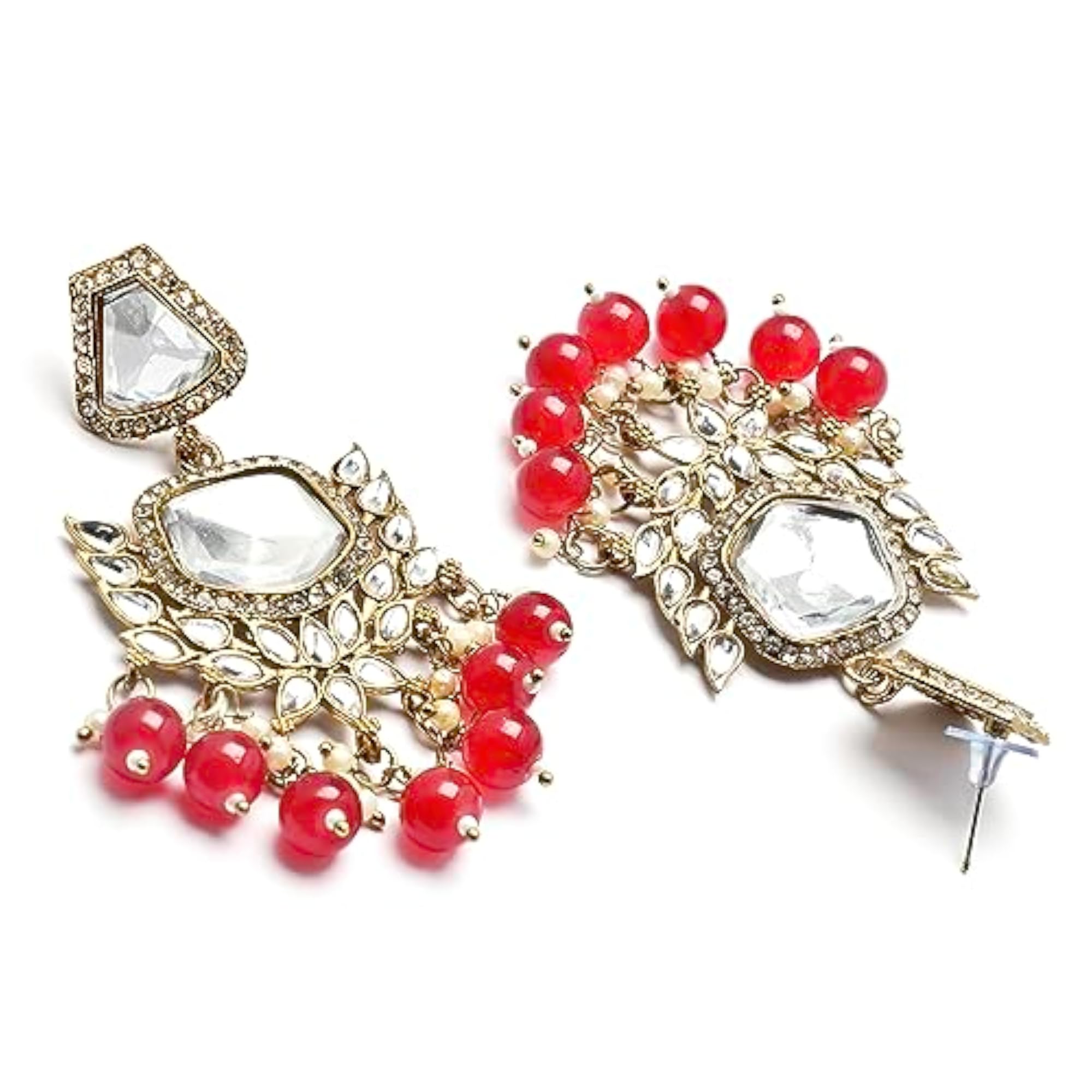 Gold-Plated Kundan & Pearls Mirror Drop Earrings