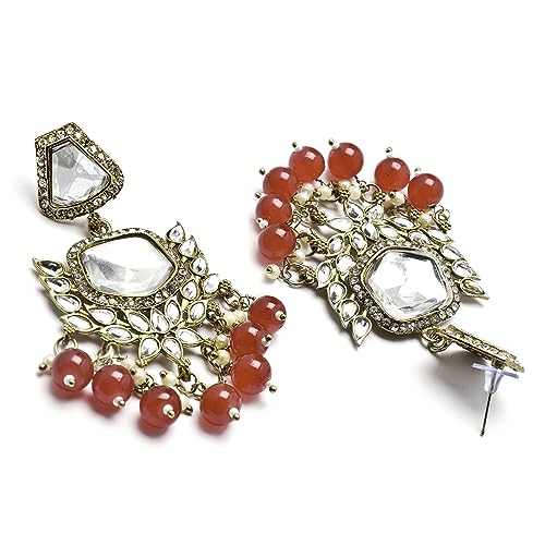 Gold-Plated Kundan & Pearls Mirror Drop Earrings