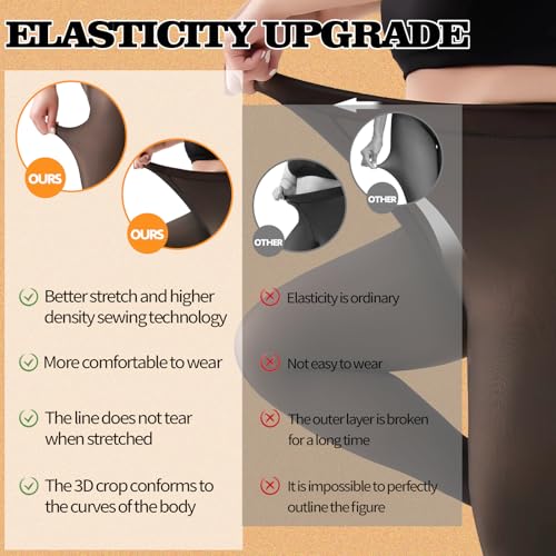 Image of 2 Pairs Plus Size Fleece Lined Tights Sheer Thermal Pantyhose leggings | Winter High Waist Warm Fake Translucent Thermal Sheer Thick Elastic Pantyhose for Womens