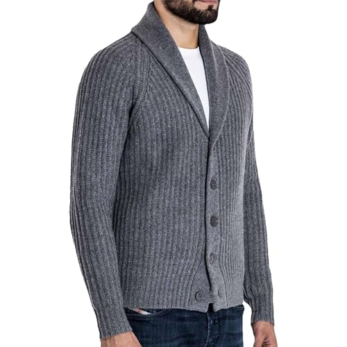 Men's Button Down Cardigan Ribbed Sweater Knitted Shawl Collar Casual Sweater Open Front Solid Long Sleeve Sweaters