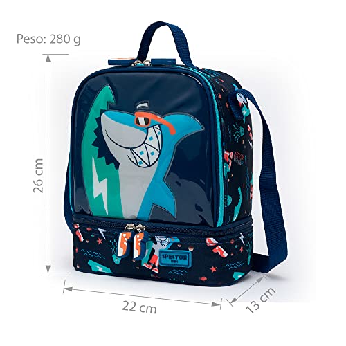 Kit Mochila de Rodinhas + Lancheira + Estojo Spector Tubarão Infantil Escolar