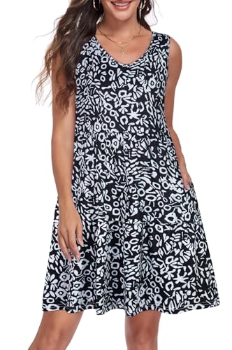 Image of Sundresses for Women Summer Sleeveless Tiered Swing V Neck Tank Dress