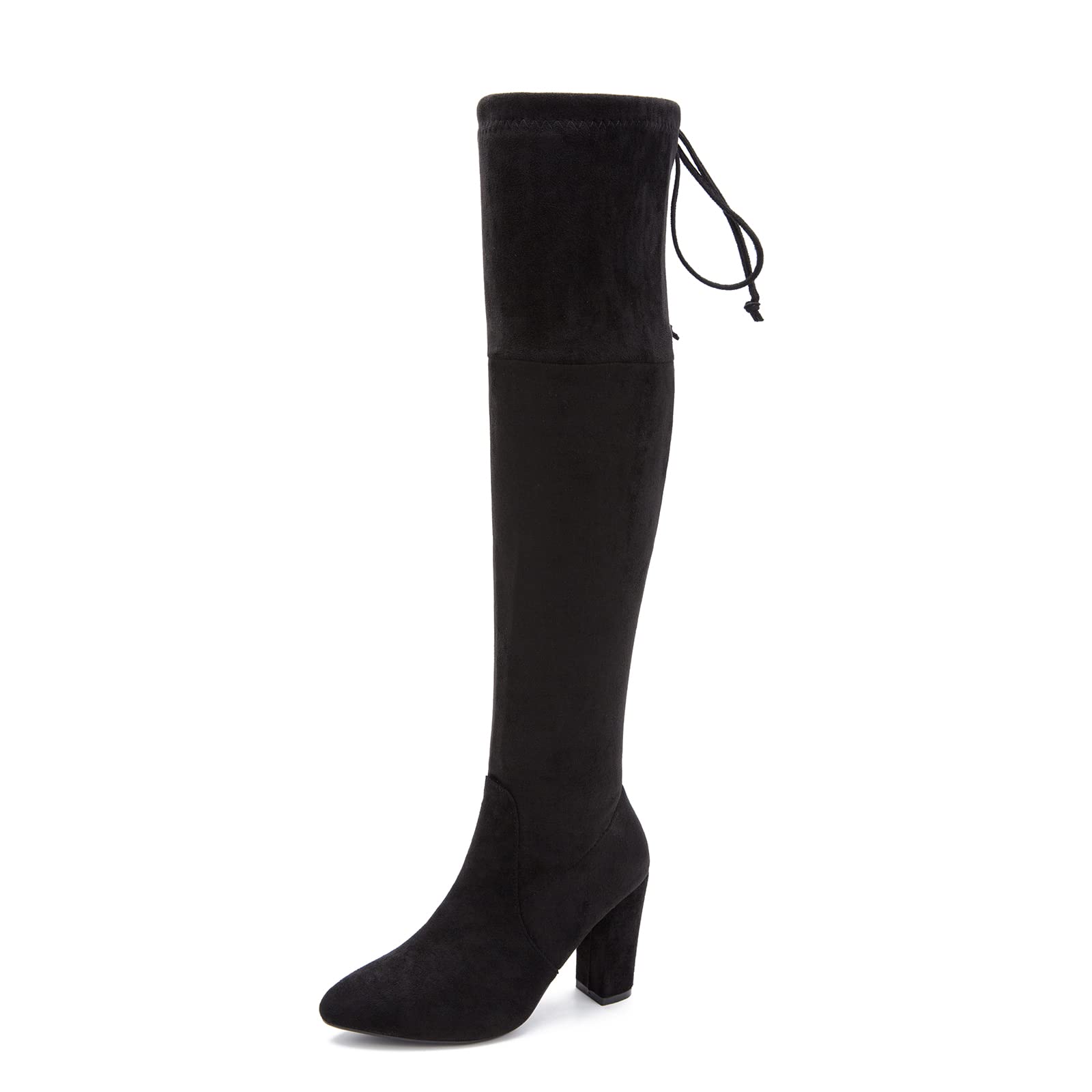 Women's Thigh High Boots Over The Knee Boot Sexy Pointed Toe Chunky Heels Boots Zipper Lace Up Long Boots