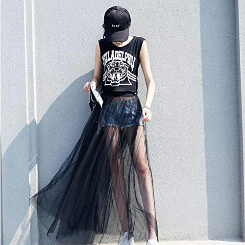 Women Sheer Mesh Maxi Long Skirt High Elastic Waisted Skirt Summer Beach Bikini Cover Up Black4