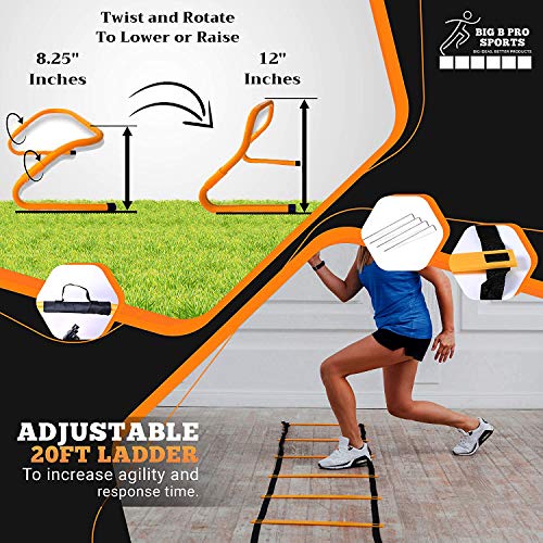 Speed & Agility Training Set (Orange)- Agility Ladder, Football Cones, Running Parachute, Jump Rope, Hurdles & Resistance Bands #TOP3