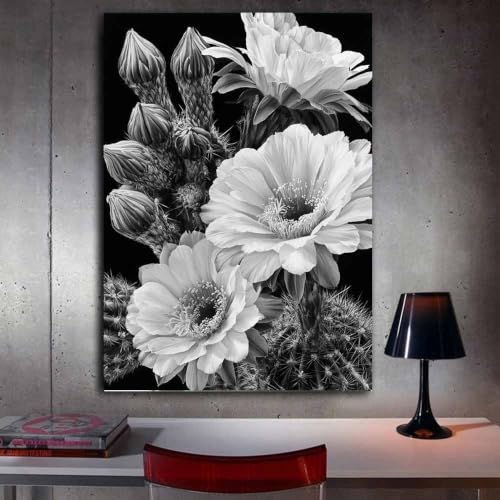 Fleur de cactus affiche noir et blanc HOQIU grand format pour habiller un mur vide