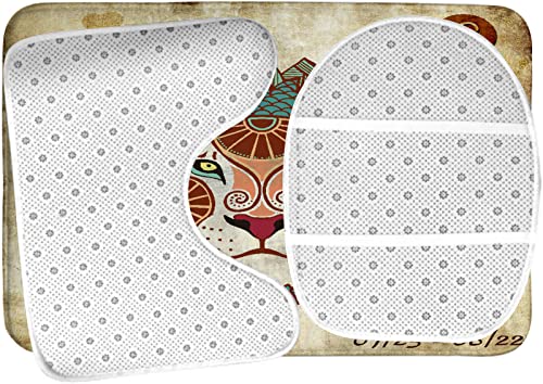 Badezimmerteppich-Set, 3-teilig, Boho-Stil, Löwe und Symbole, Vintage-Muster, Digitaldruck, waschbare Badteppiche, rutschfest, mit Rückenpolster, Konturteppich und Toilettendeckelbezug – Bild 6