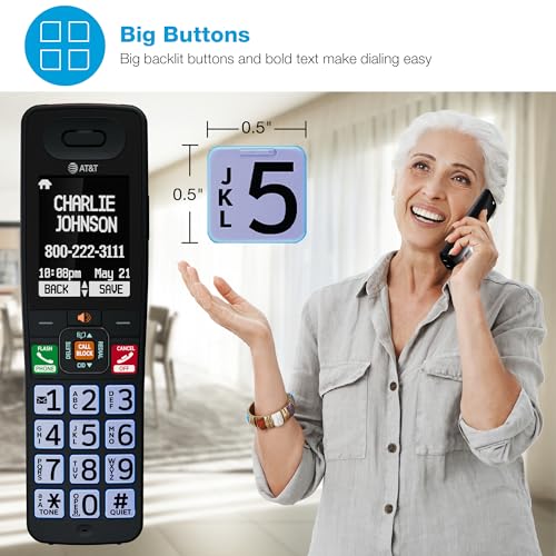 Image of AT&T DECT 6.0 Cordless Phone - Smart Call Blocker, Bluetooth Connect to Cell, Answering Machine, 2.4 inch Color Display, Big Buttons | BL108