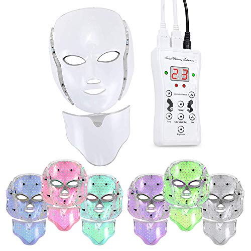 Red Light Therapy LED Face Mask Neck 7 Color | LED Mask Therapy Facial Photon For Healthy Skin Rejuv - //coolthings.us