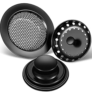 Mudder 3 Pcs Sink Plug Stopper Disposal Drain Strainer,Black