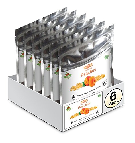 Paquete de 6 melocotones deliciosos de tamaño bocadillo, 100% naturales liofilizados sin azúcar ni conservantes añadidos, paleo, sin gluten.