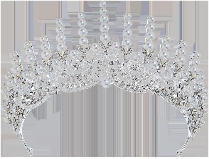 CC Crowns for Women, Luxury Bridal Tiara Headpiece, Wedding Accessories with Imitation Pearls, Pageant Diadem Hair Jewelry