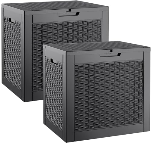 NBYSGO Outdoor Storage Box, Resin Deck Boxes Indoor and outdoor, Waterproof Storage Box Lockable Lid (Black, 35 Gallon-2 Pack)