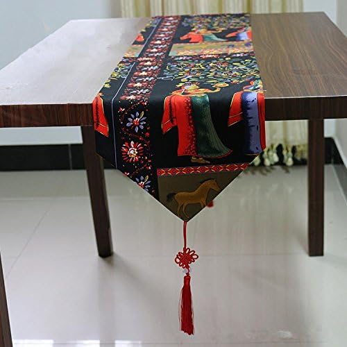 ZHUOQI Table Runners Table Flag Cotton Linen Southeast Asian Ethnic Style Table Flag Striped Home Textile Tablecloths Linen Tablecloth Black 30 * 180