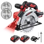 TEENO Cordless Laser Circular Saw with Electric Brake, 4000RPM Electric Circular Saw,2 x 2.0 AH Batteries, 2 x 165 mm Blade, Adjustable Depth and Cutting Angle up to 38 mm (45°), 54 mm (90°)