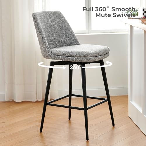 Image of CHITA Swivel Bar Stools, 27.2 inch Counter Height Bar Stools Set of 2, FSC Certified Upholstered Modern Counter Stools, Metal Legs, Fabric, Grey (Multi-Colored)