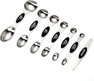 Magnetic Measuring Spoons, Pack of 7 Stainless Steel Double Sided Measuring Spoons Set of Dry and Liquid Ingredients Teaspoon Measuring Spoons Fits in Spice Jars (Black)