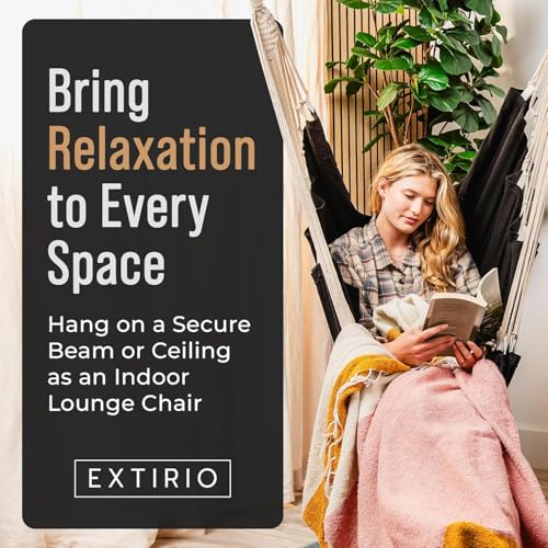 Image of Hanging Hammock Chair Swing - Hanging Chair Outdoor & Indoor - Hammock Swing Chair - Quick & Easy Setup with Hardware Kit - Durable & Spacious Full Body Support with 2 Plush Cushions - Holds 440 Lbs