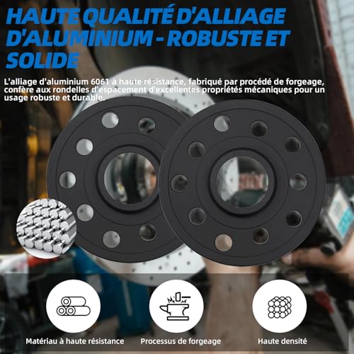 ANEELV Jeu de 2 entretoises de Roue de 10 mm 5x100 + 5x112, avec boulons de Roue allongés M14x1,5, Trou Central 57,1 mm, Convient pour Volkswagen Golf GTI/Polo et Autres modèles – vue 9