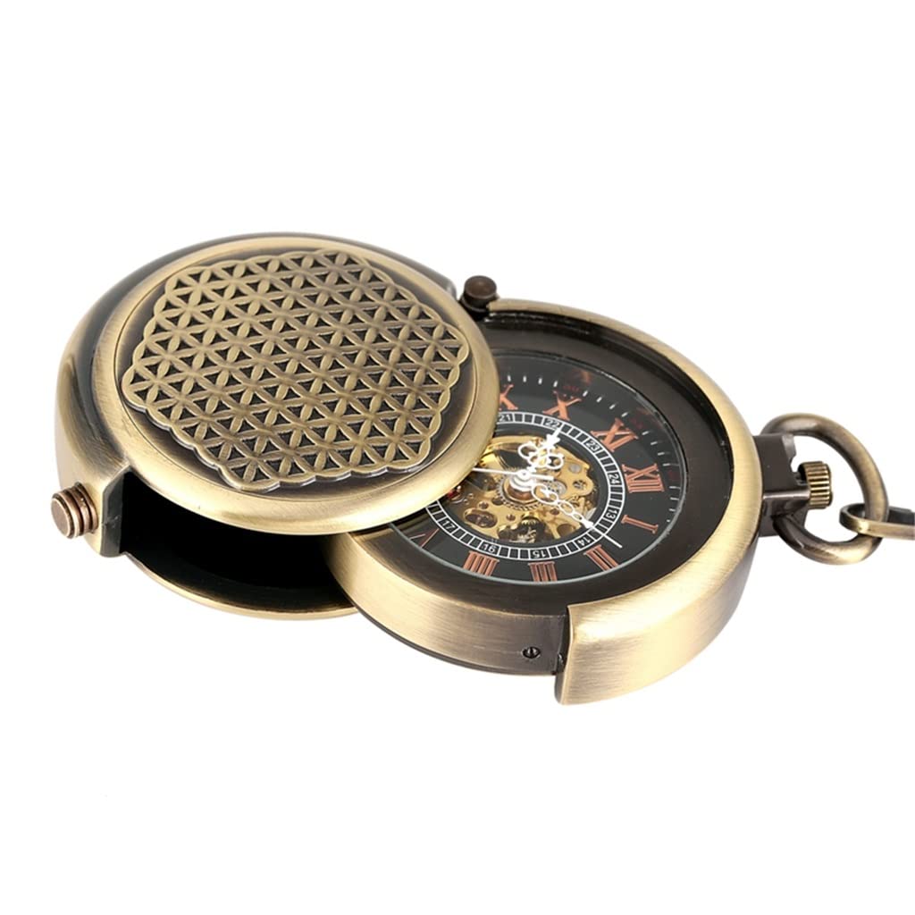 Reloj de bolsillo mecánico para hombre con cadena retro de bronce ideal para regalo