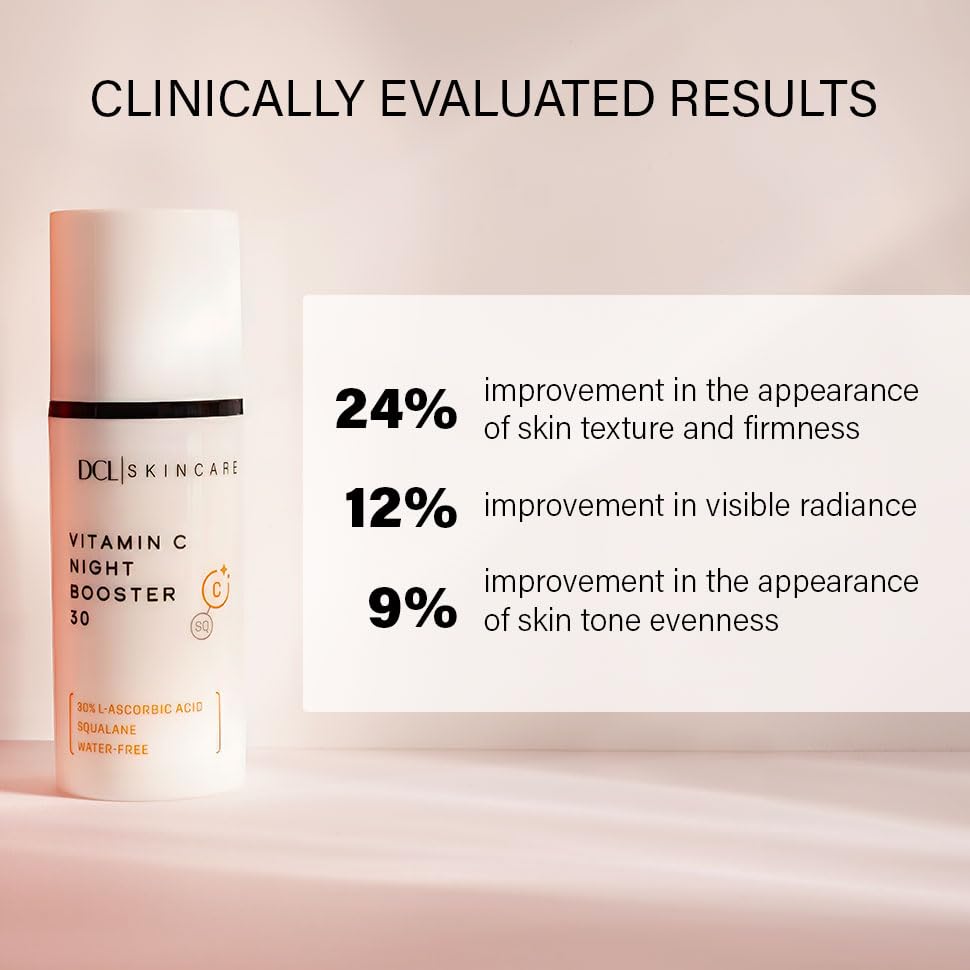DCL Skincare Vitamin C Night Booster 30, 30% L-Ascorbic Acid for Overnight Collagen Support, 1 fl oz