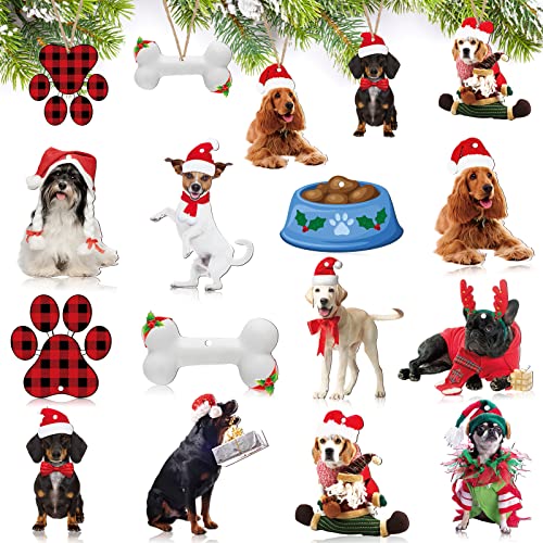 Kathfly 36 Pcs Dog Ornaments for Christmas Tree Wooden Dog Christmas Ornaments Xmas Hanging Decorations for Funny Puppy Lovers Gift Home Decor