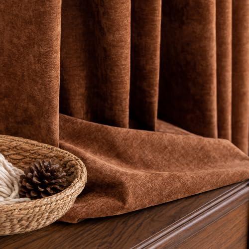 Image of Chenille 100% Blackout Curtains 90 Inches Long for Bedroom, Terracotta