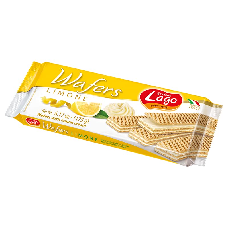 Lago 1968, Wafers 175g, Wafer con Vellutata Crema al Limone 77,5% con 3 Strati Friabili di Wafer