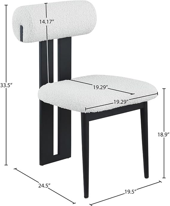 Meridian Furniture 921Cream-C Dario Collection Modern | Contemporary Dining Chair with Rich Cream Boucle Fabric, Matte Black Metal Frame, 19.5 W x 24.5 D x 33.5 H, Cream, Set of 2