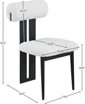 Meridian Furniture 921Cream-C Dario Collection Modern | Contemporary Dining Chair with Rich Cream Boucle Fabric, Matte Black Metal Frame, 19.5 W x 24.5 D x 33.5 H, Cream, Set of 2