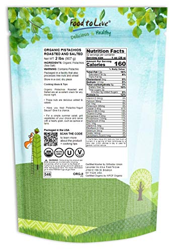 Organic California Pistachios, 2 Pounds - Non-Gmo, Kosher, In Shell, Dry Roasted With Sea Salt, Bulk #TOP1