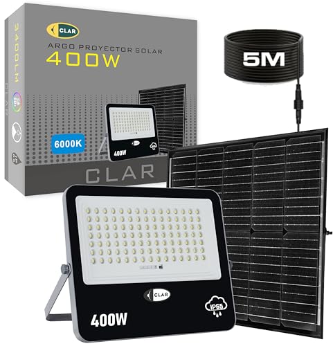 CLAR - Foco Solar Exterior LED 400W Potente Lámpara para Jardín (Pack 1)