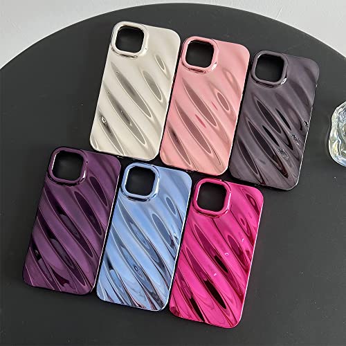 Casechics Compatible With Iphone Case,Electro Plated Water Ripple Curly Wave Shape Pattern Camera Lens Protection Soft Shockproof Cover Phone Case (Pink,Iphone 14 Pro Max) #TOP2