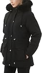 MOERDENG Manteau de protection d'hiver chaud Thicken Fleece doublé Veste de duvet Faux Fur Capuche amovible Snow Parka pour femme