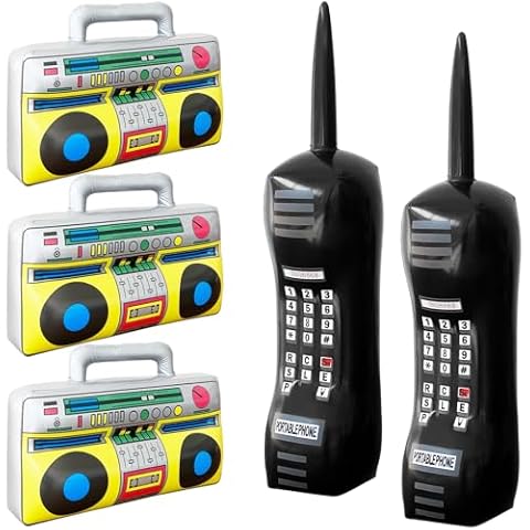 5 PCS Inflatable Radio Boombox Inflatable Mobile Phone Props for 80s 90s Party Decorations, Hip Hop Theme Party Supplies Cover